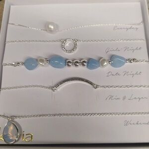 Kevia 5 piece silver and blur necklace Set